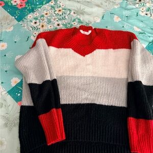 No Boundaries Red, Gray, and Black Striped Sweatshirt